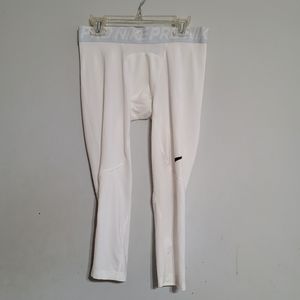 Nike Men's Tights White sz Medium Training Black‎ Logo EUC Athletic Workout Run